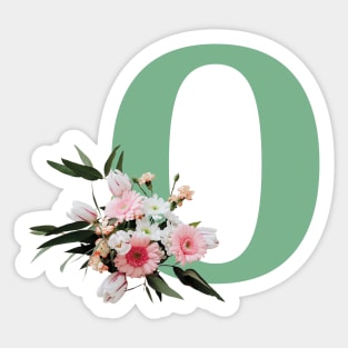 Letter O green with colorful flowers Sticker